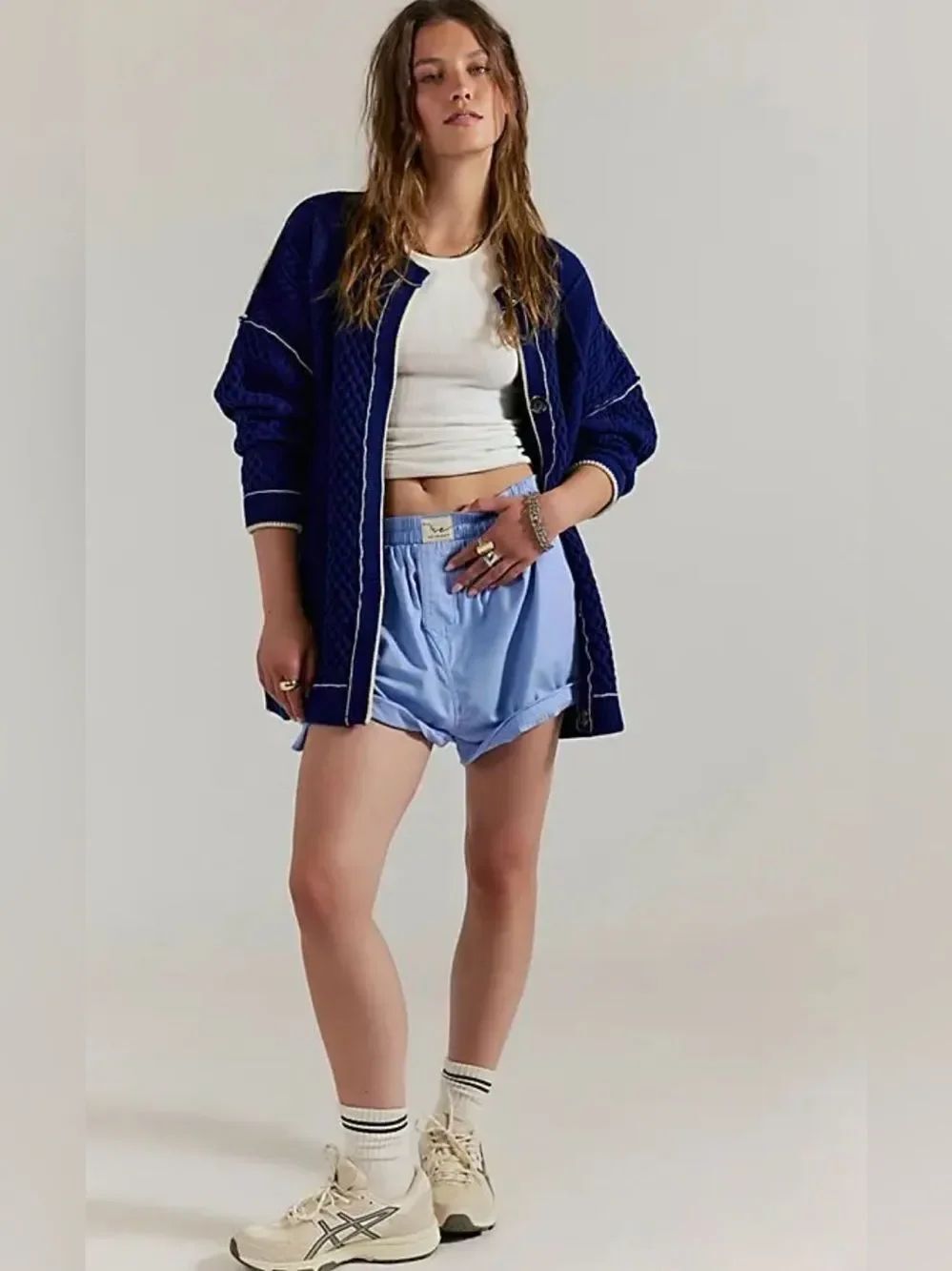 WE THE FREE Tennessee Cable Knit Cardigan Women's Midnight Blue Sz Large
